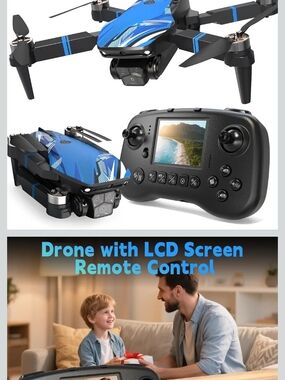 Blue Foldable Camera Drone with LCD Remote Control